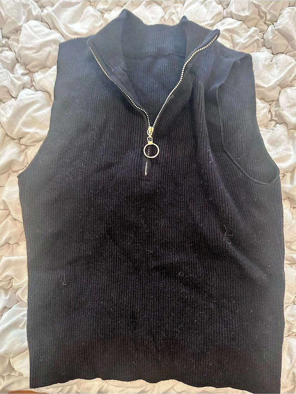 Black Zip Neck Vest Tank Top